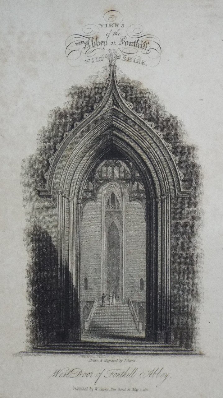 Print - West Door of Fonthill Abbey. Views of the Abbey at Fonthill, Wiltshire.
